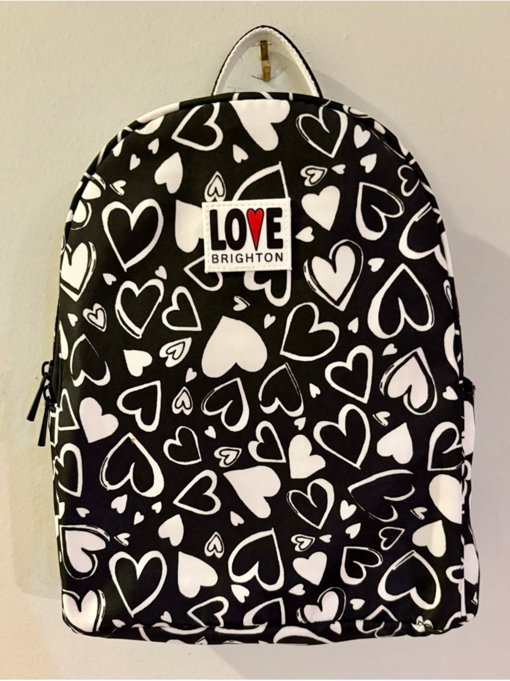 NWOT Brighton ‘Endless Love’ Backpack, Black and White Heart Print